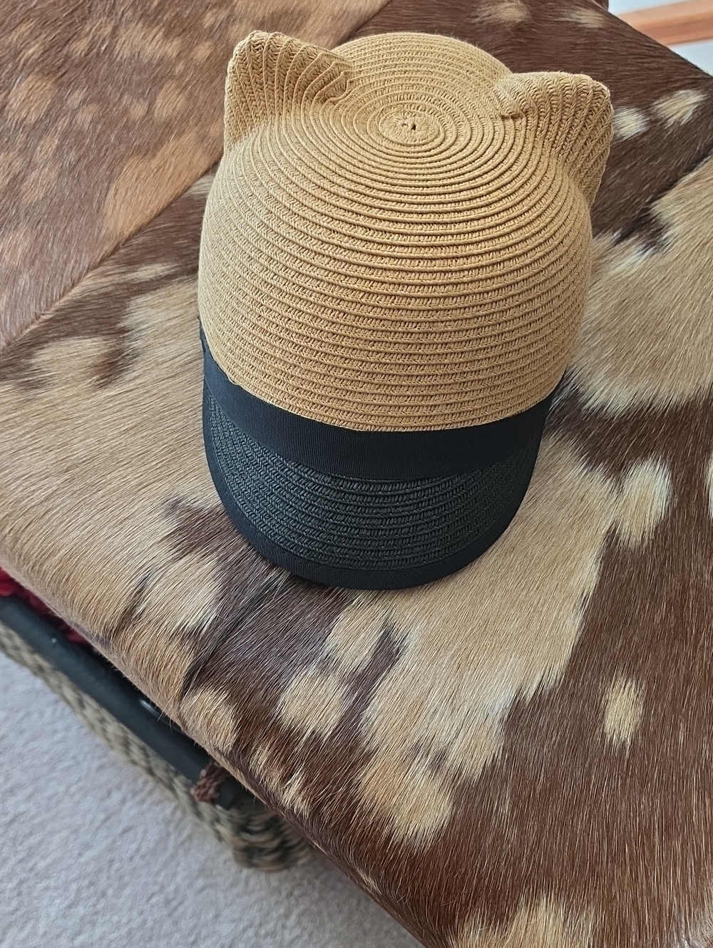 BCBGMaxAzria Tan and Black Cat Ear Straw Cap